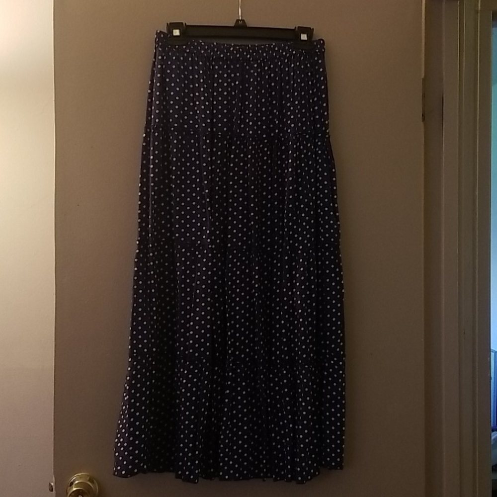 Blue and White Polka Dot Tiered Skirt